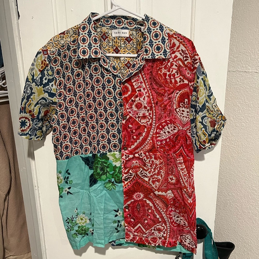 Anthropologie Raga Men Patchwork Button Up